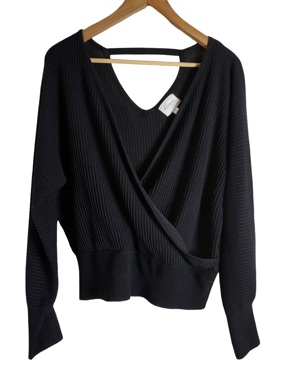 Women's Black V-Neck Wrap Sweater